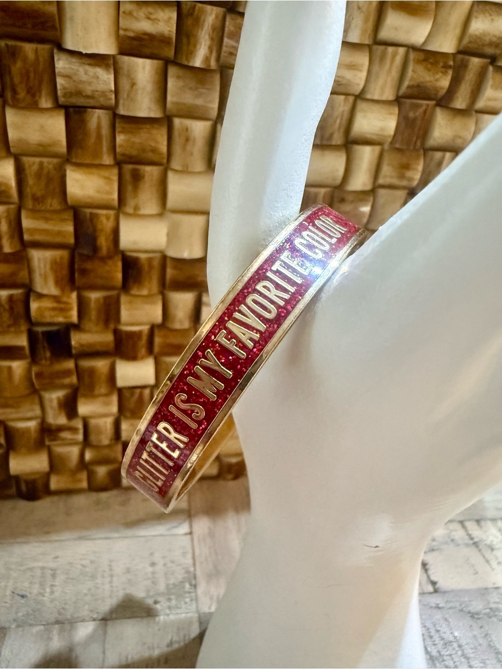 Kate Spade Pink Glitter Is My Favorite Color Enamel Bangle Bracelet Gold Tone